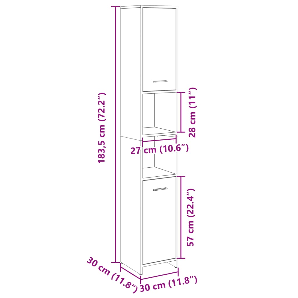 Mobile da Bagno Rovere Sonoma 30x30x183,5 cm Legno tecnico | homemem39