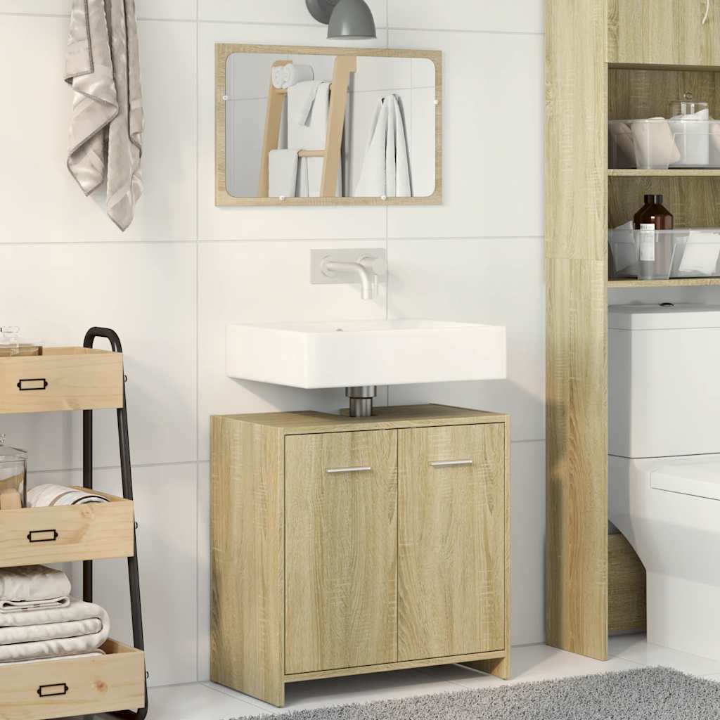 Set Mobili da Bagno 2 pz Rovere Sonoma in Legno Multistrato | homemem39