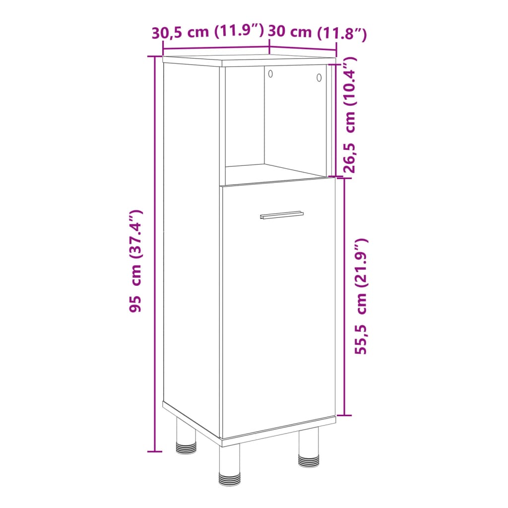 Mobile da Bagno Rovere Sonoma 30,5x30x95cm in Truciolato