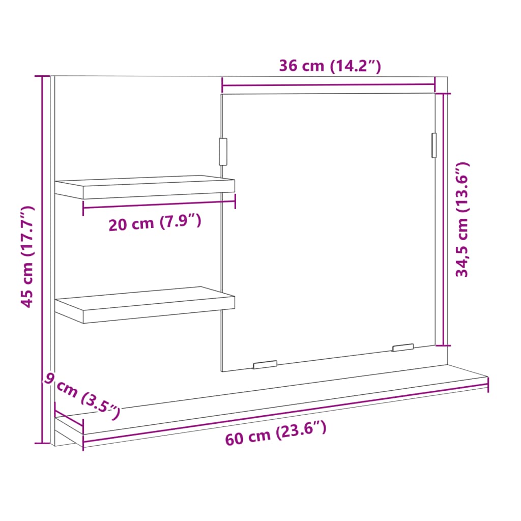 Specchio da Bagno Rovere Sonoma 60x10,5x45 cm Legno Multistrato