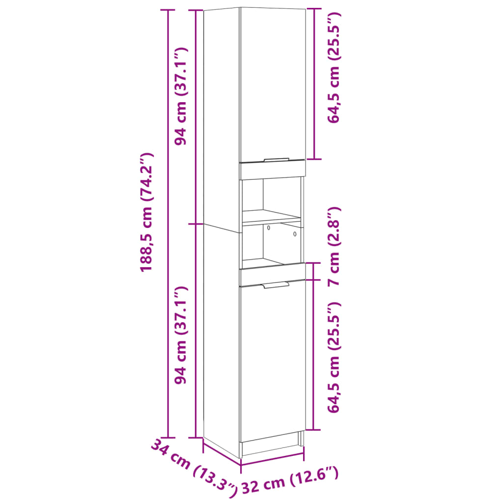 Armadietto da Bagno Rovere Sonoma 32x34x188,5 cm in Truciolato | homemem39