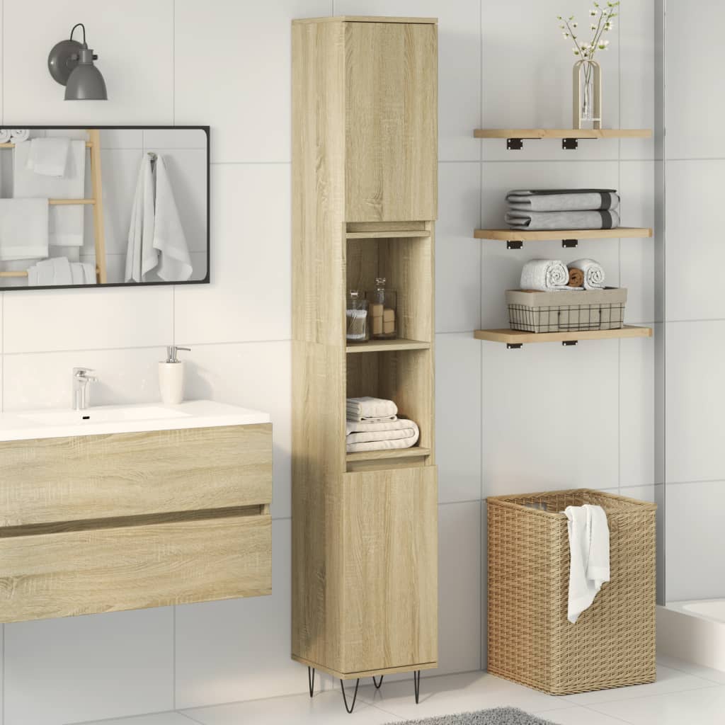 Armadietto da Bagno Rovere Sonoma 30x30x190cm Legno Multistrato