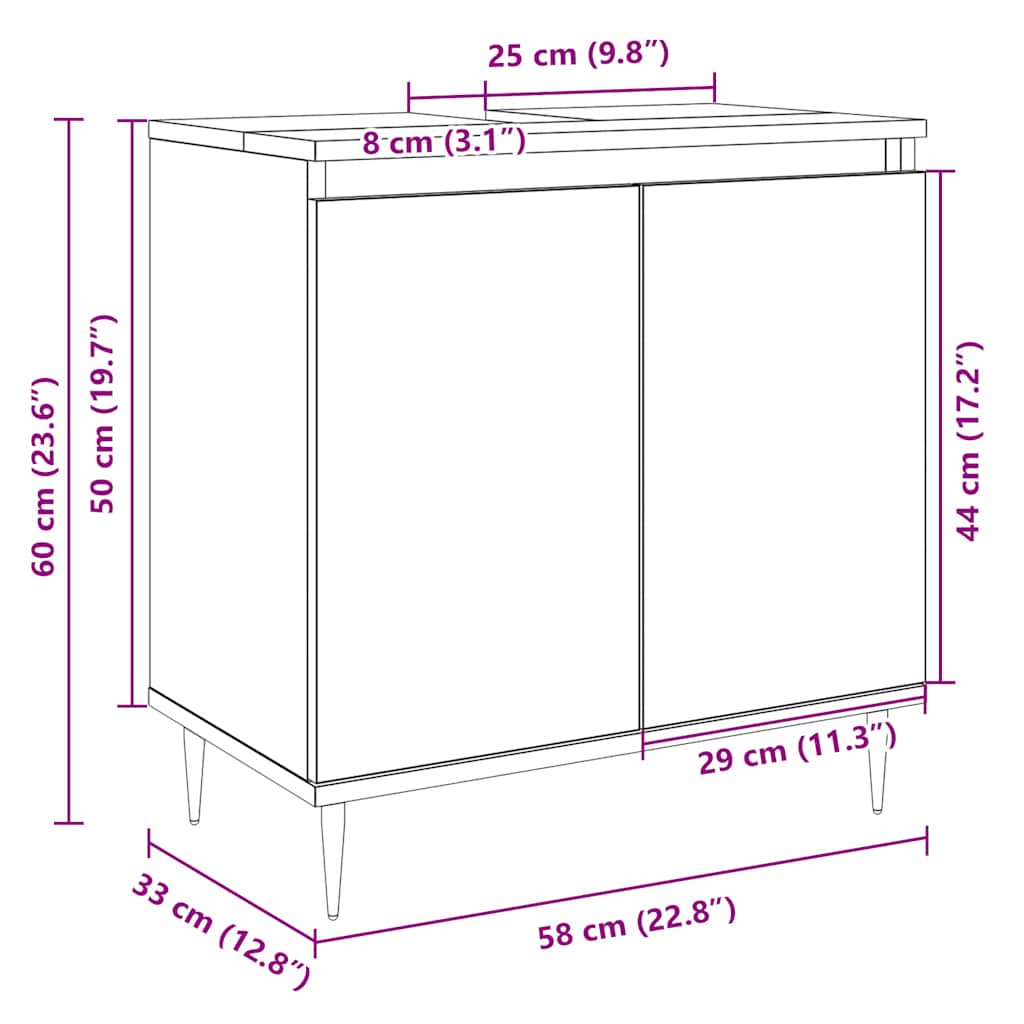 Mobile da Bagno Rovere Sonoma 58x33x60 cm in Legno Multistrato | homemem39