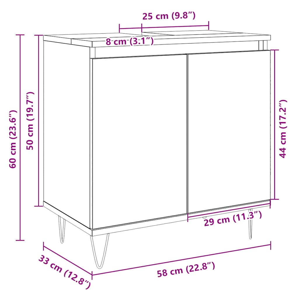 Mobile da Bagno Rovere Sonoma 58x33x60 cm in Legno Multistrato | homemem39