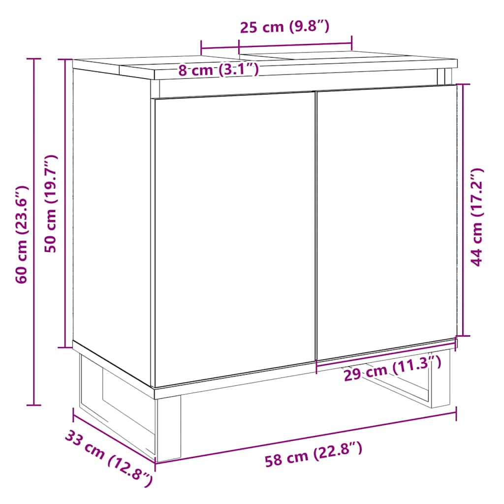 Mobile da Bagno Rovere Sonoma 58x33x60 cm in Legno Multistrato | homemem39