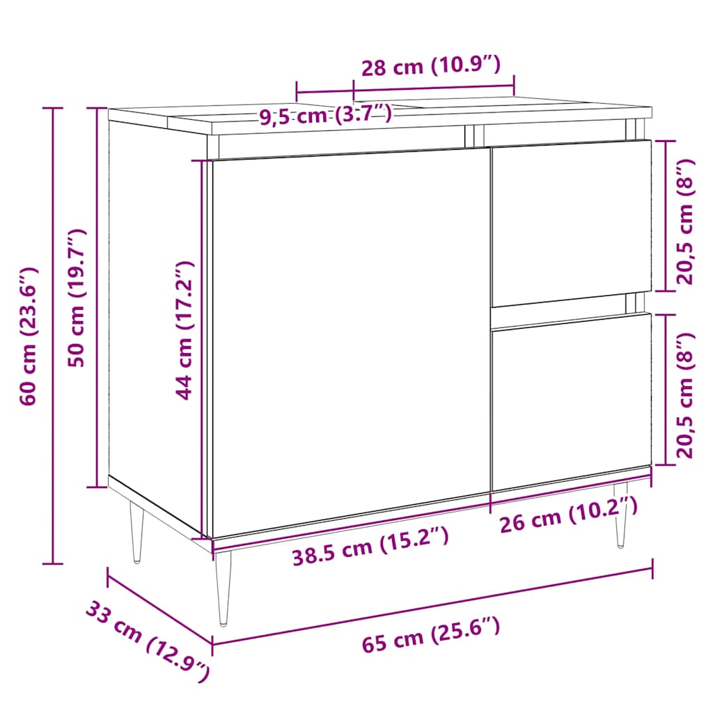 Mobile Lavabo da Bagno Rovere Sonoma 65x33x60 cm in Truciolato