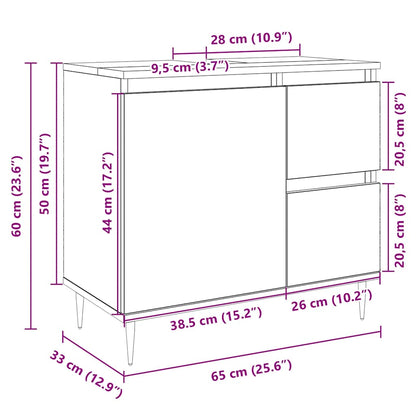Mobile Lavabo da Bagno Rovere Sonoma 65x33x60 cm in Truciolato