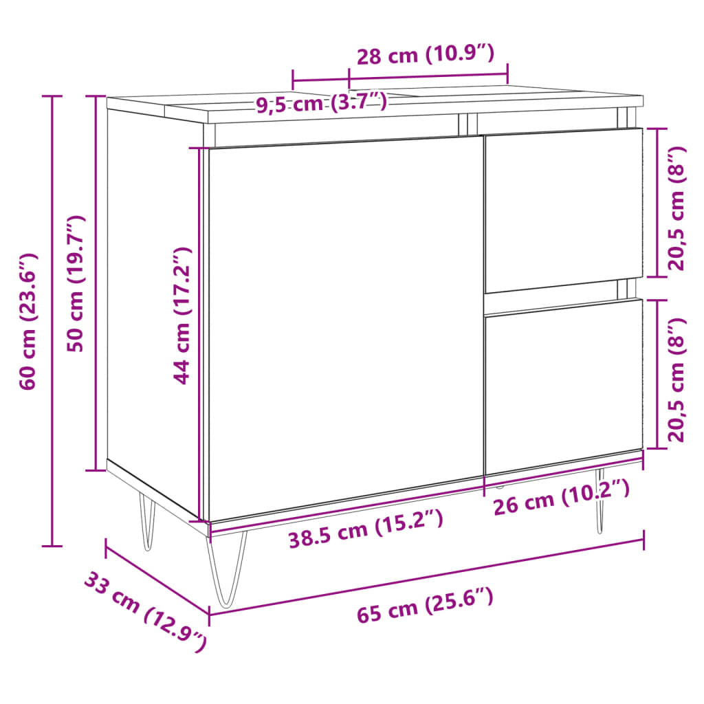 Armadietto da Bagno Rovere Sonoma 65x33x60 cm Legno Multistrato