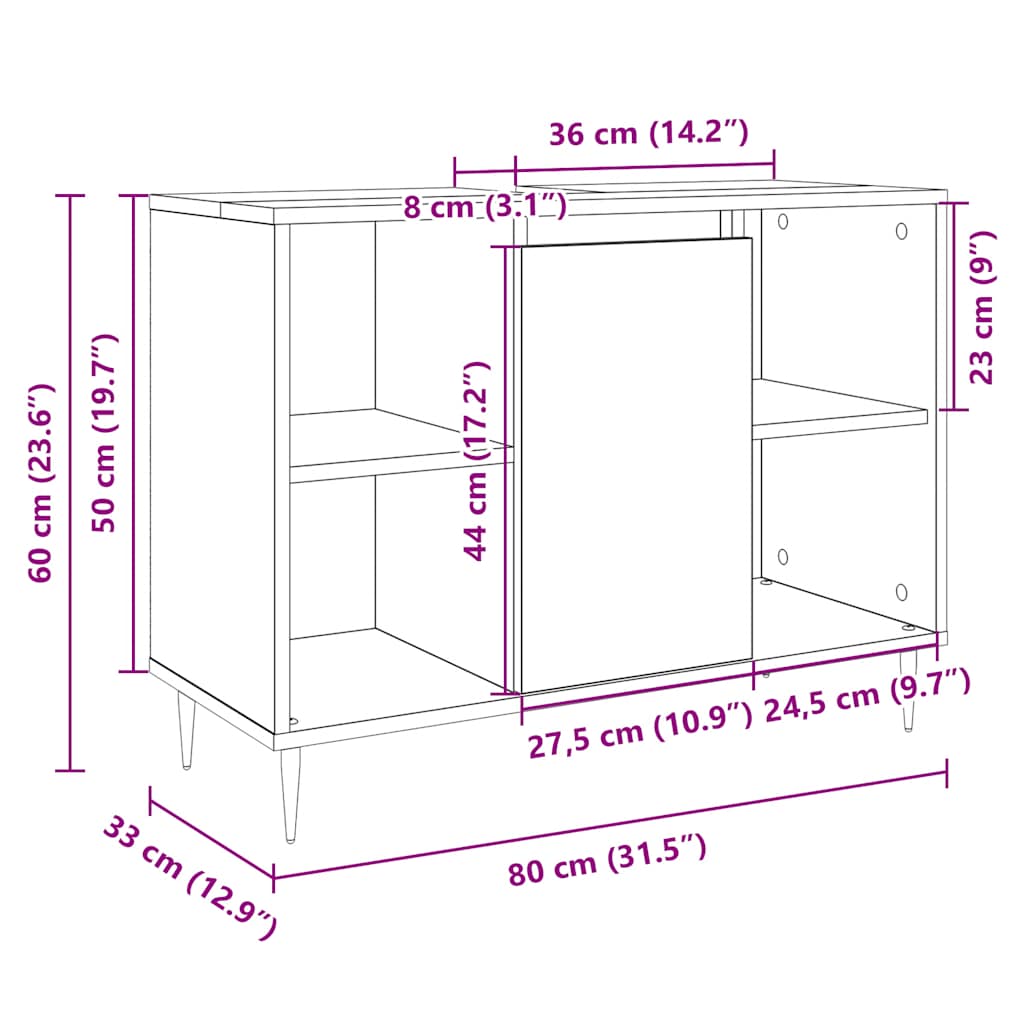Mobile da Bagno Rovere Sonoma 80x33x60 cm in Legno Multistrato | homemem39