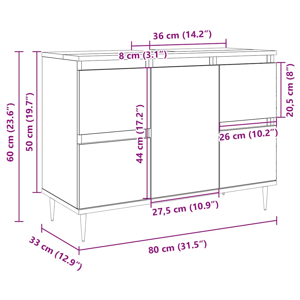 Mobile da Bagno Rovere Sonoma 80x33x60 cm in Legno Multistrato
