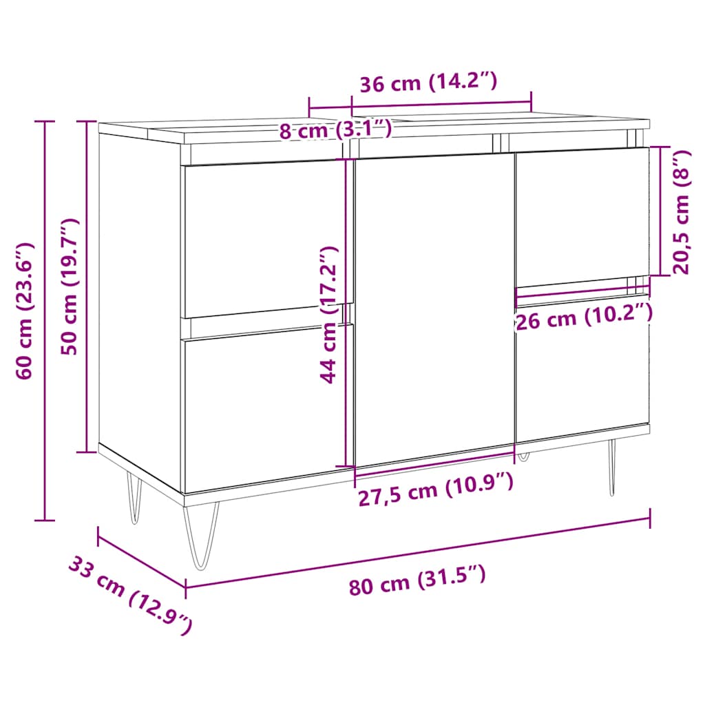 Mobile da Bagno Rovere Sonoma 80x33x60 cm in Legno Multistrato | homemem39