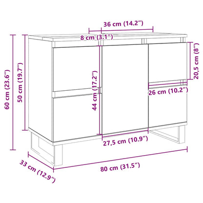 Mobile da Bagno Rovere Sonoma 80x33x60 cm in Legno Multistrato