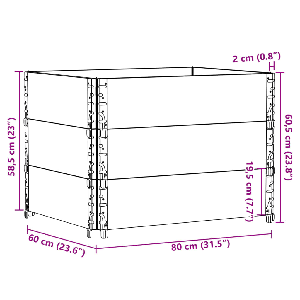 Paretali per Pallet 3 pz 80x60 cm in Legno Massello di Pino