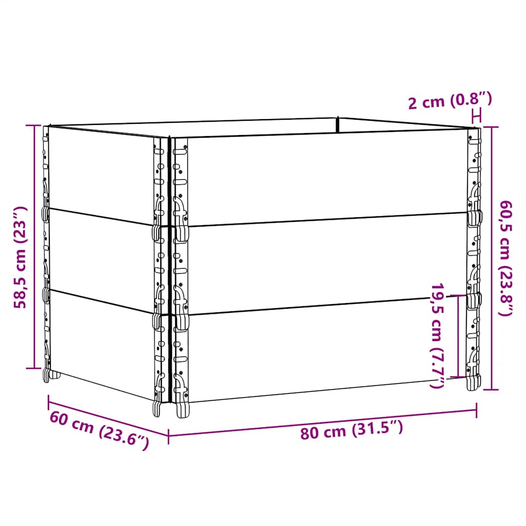 Paretali per Pallet 3 pz Neri 80x60cm in Legno Massello di Pino | homemem39