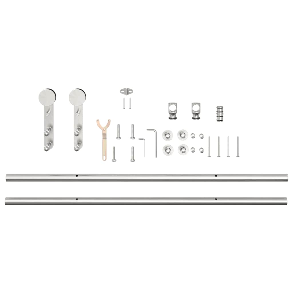 Kit Binari Porta Scorrevole 200 cm Acciaio Inossidabile Argento | homemem39