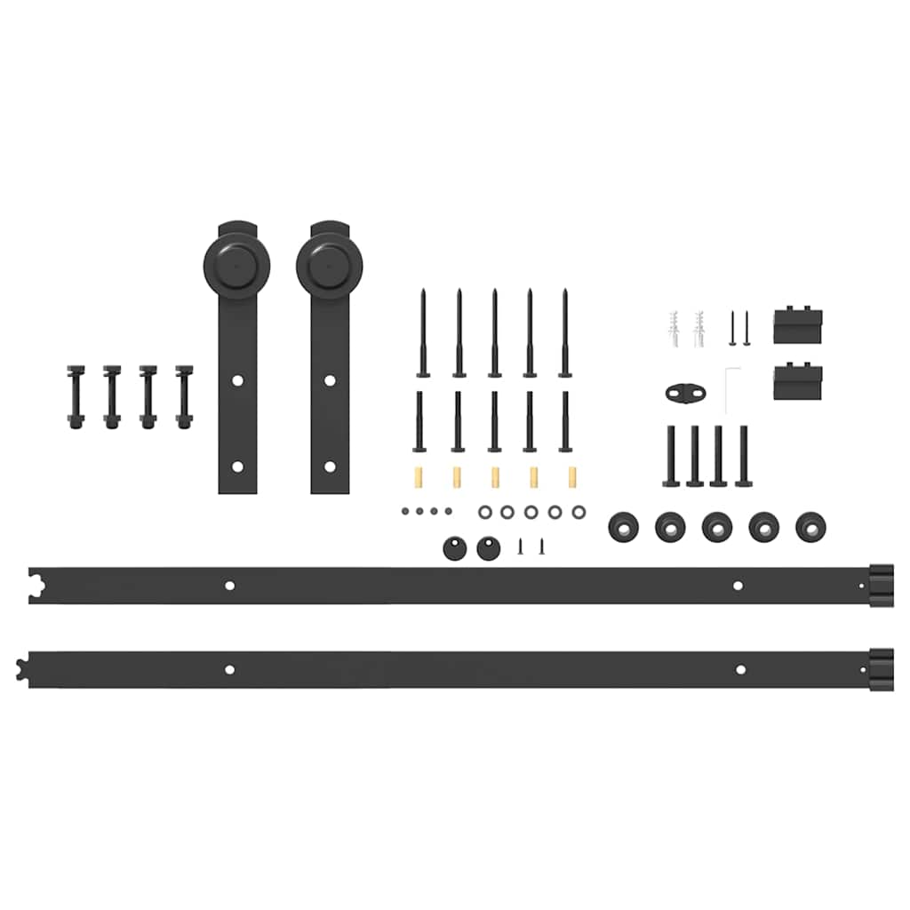 Kit di Binari per Porte Scorrevoli 200 cm Acciaio Nero | homemem39