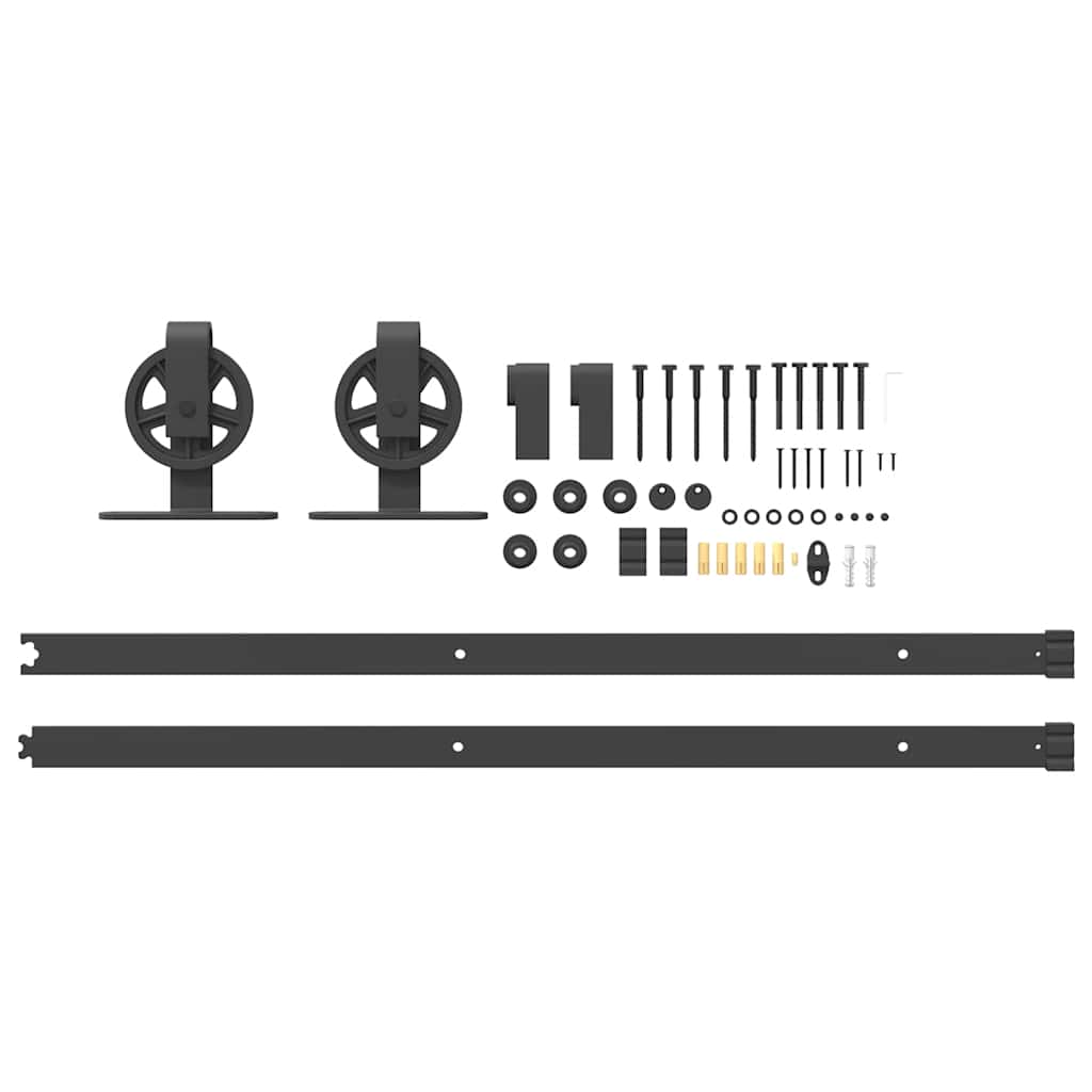 Kit di Binari per Porte Scorrevoli 200 cm Acciaio Nero | homemem39
