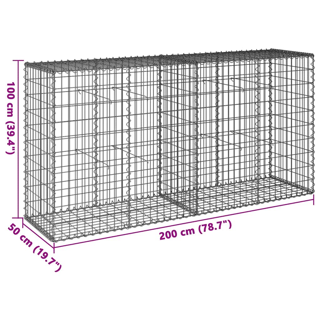 Cesto Gabbione con Copertura 200x50x100 cm in Ferro Zincato | homemem39