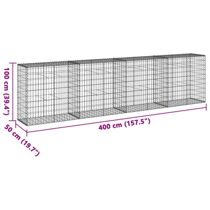 Cesto Gabbione con Copertura 400x50x100 cm in Ferro Zincato | homemem39