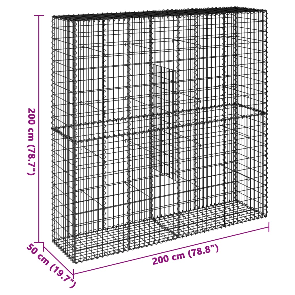 Cesto Gabbione con Copertura 200x50x200 cm in Ferro Zincato | homemem39