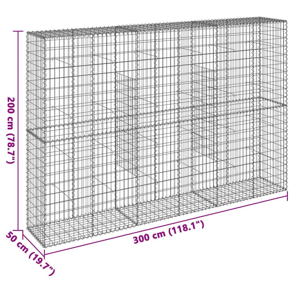 Cesto Gabbione con Copertura 300x50x200 cm in Ferro Zincato | homemem39