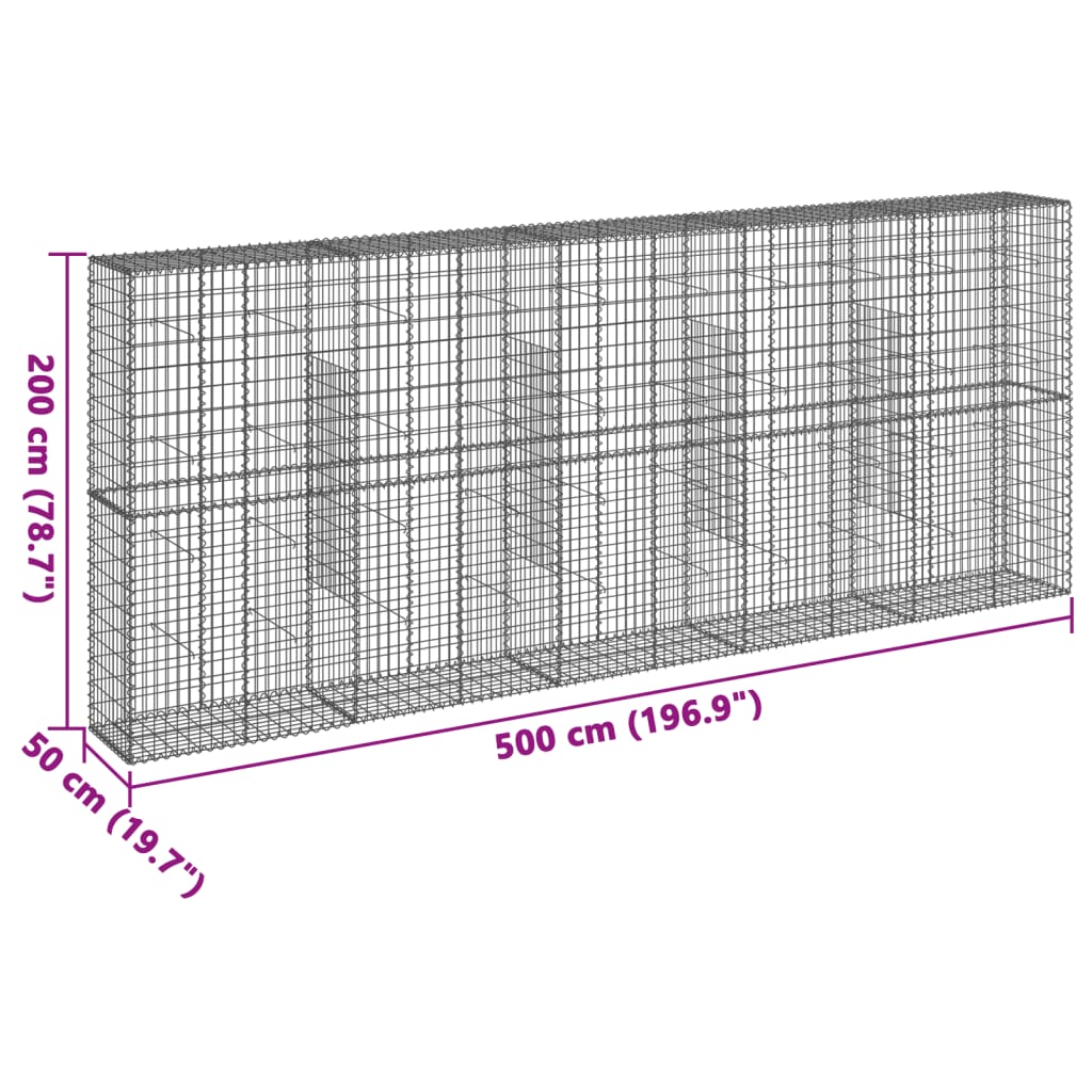 Cesto Gabbione con Copertura 500x50x200 cm in Ferro Zincato | homemem39