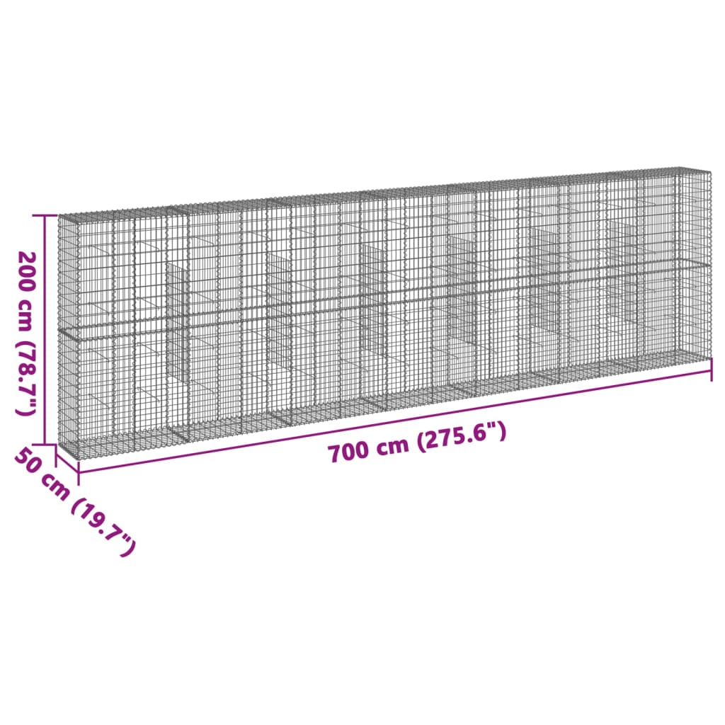 Cesto Gabbione con Copertura 700x50x200 cm Ferro Zincato | homemem39
