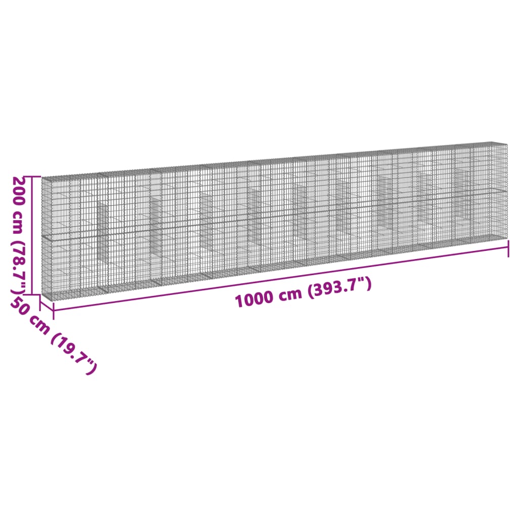 Cesto Gabbione con Copertura 1000x50x200 cm Ferro Zincato | homemem39