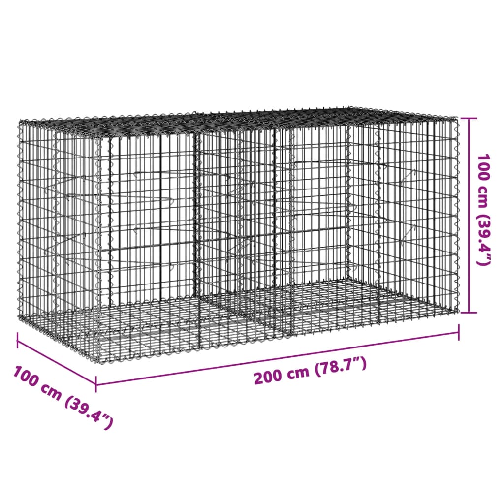 Cesto Gabbione con Copertura 200x100x100 cm in Ferro Zincato | homemem39