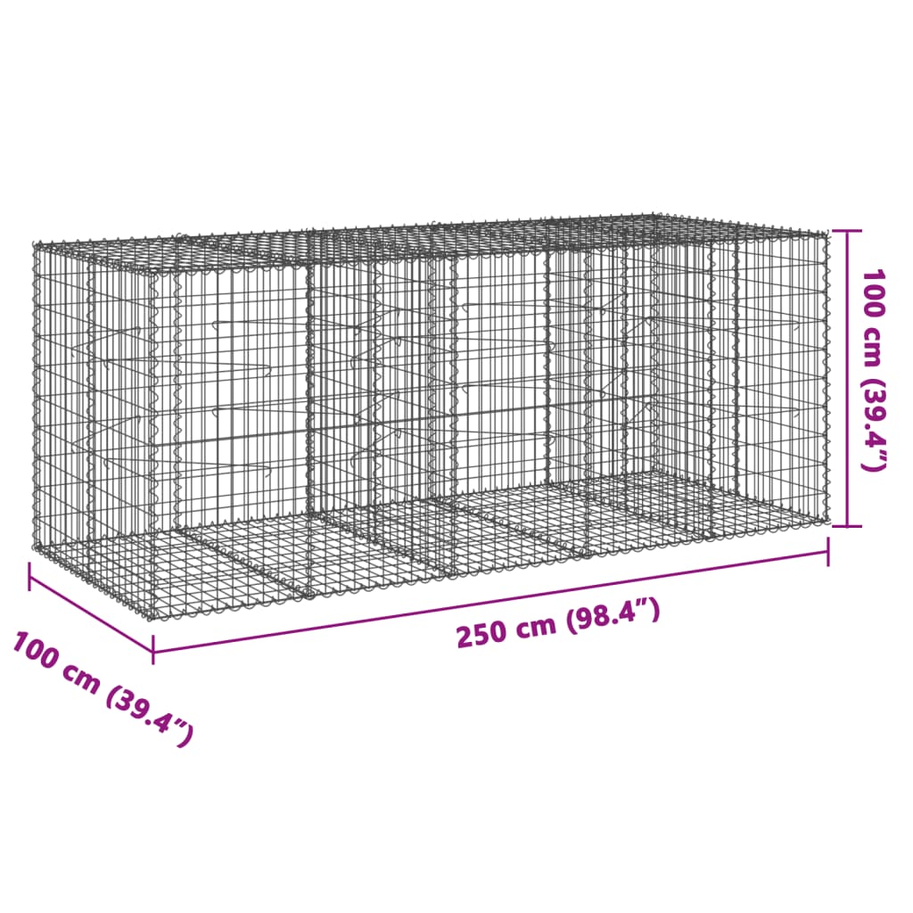 Cesto Gabbione con Copertura 250x100x100 cm in Ferro Zincato | homemem39
