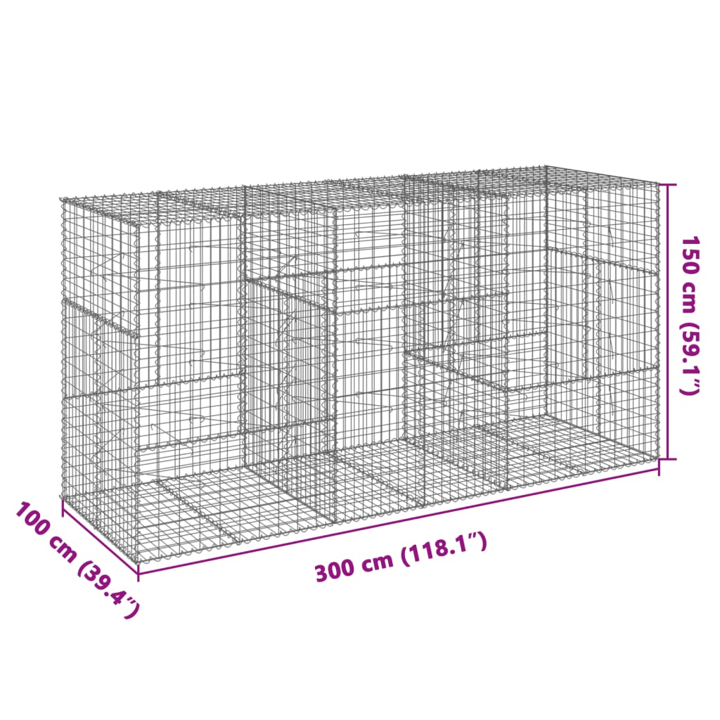 Cesto Gabbione con Copertura 300x100x150 cm in Ferro Zincato | homemem39