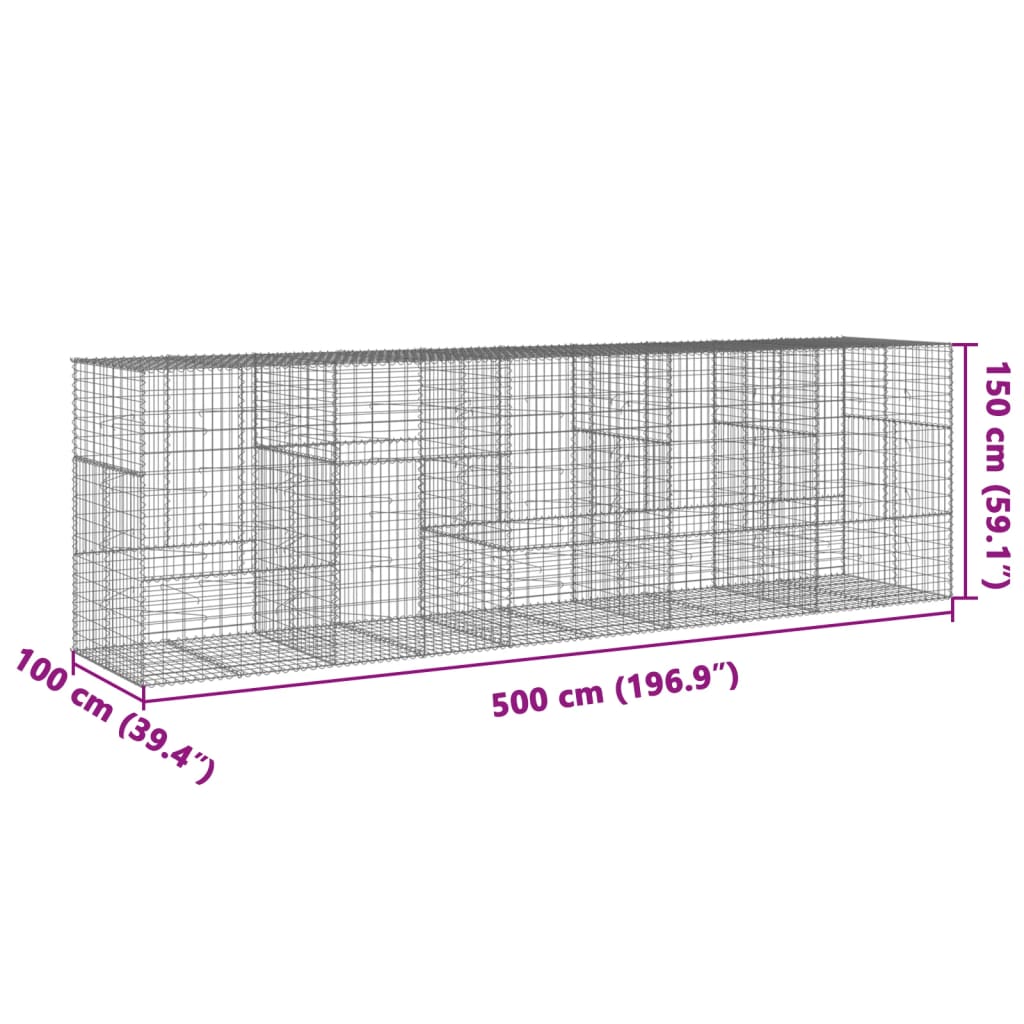 Cesto Gabbione con Copertura 500x100x150 cm in Ferro Zincato | homemem39