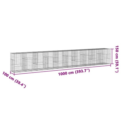 Cesto Gabbione con Copertura 1000x100x150 cm in Ferro Zincato | homemem39