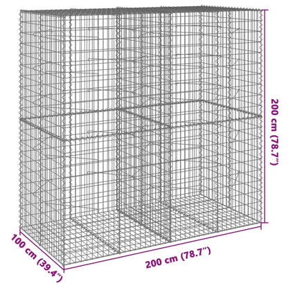 Cesto Gabbione con Copertura 200x100x200 cm in Ferro Zincato | homemem39