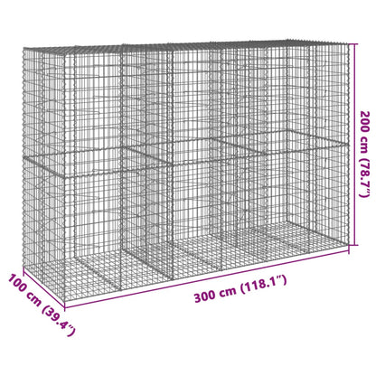 Cesto Gabbione con Copertura 300x100x200 cm in Ferro Zincato | homemem39