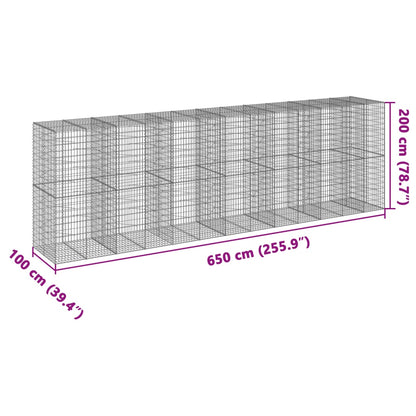 Cesto Gabbione con Copertura 650x100x200 cm in Ferro Zincato | homemem39