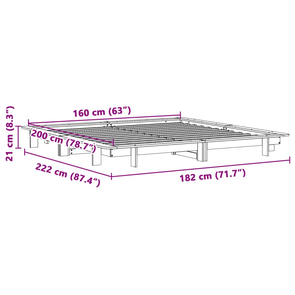 Letto senza Materasso Bianco 160x200 cm Legno Massello di Pino | homemem39