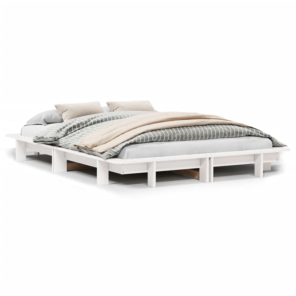 Letto senza Materasso Bianco 135x190 cm Legno Massello di Pino - homemem39