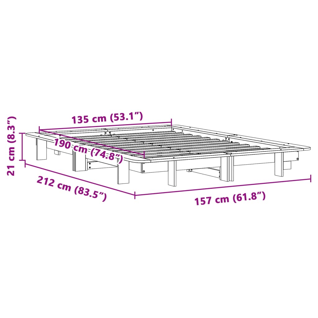Letto senza Materasso Marrone Cera 135x190 cm in Legno di Pino | homemem39