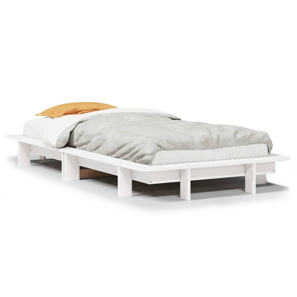 Letto senza Materasso Bianco 75x190 in Legno Massello di Pino - homemem39