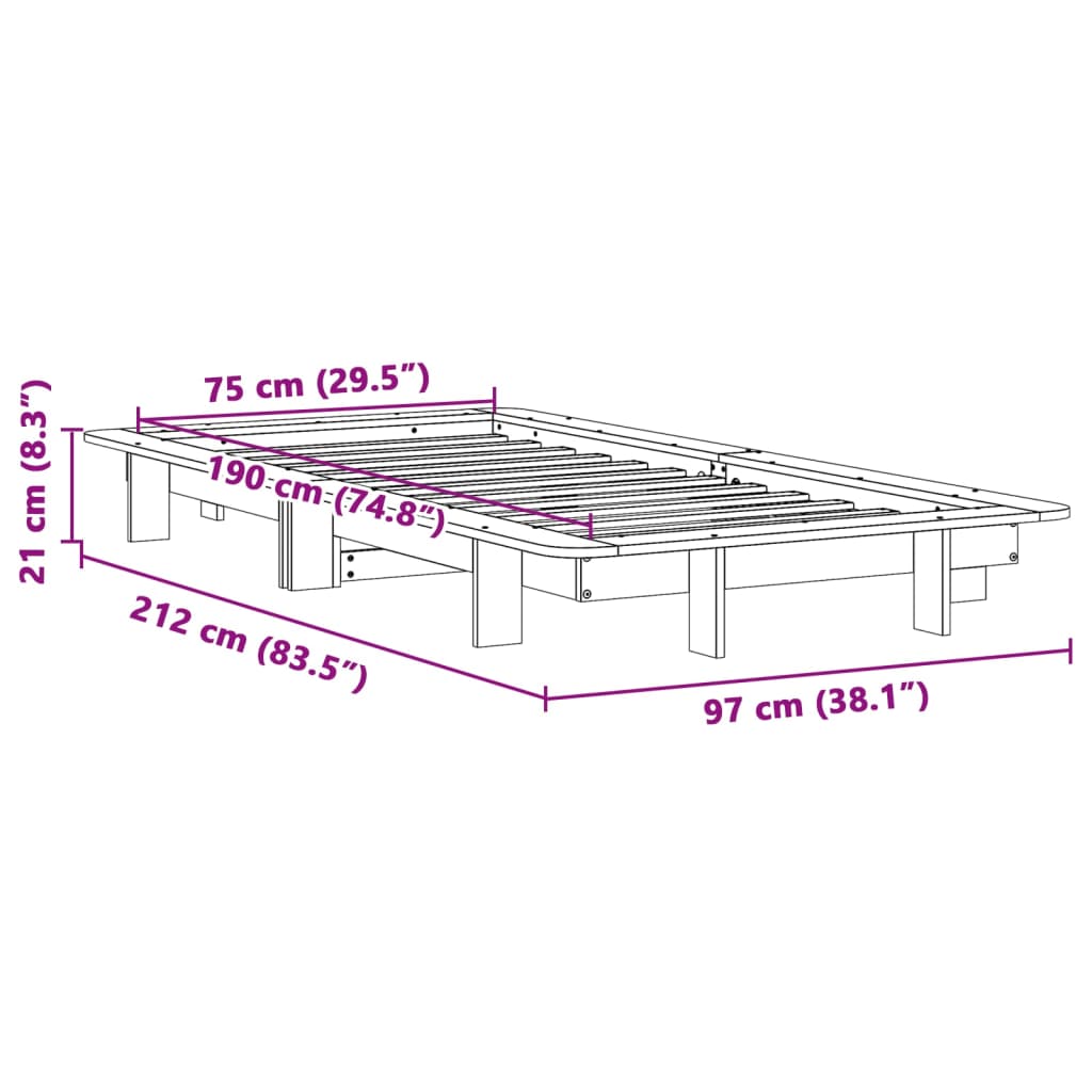 Letto senza Materasso Marrone Cera 75x190 cm in Legno di Pino | homemem39
