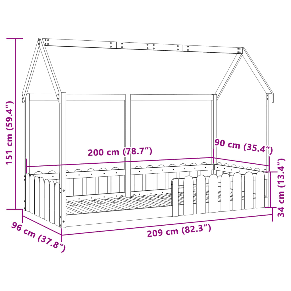Giroletto Casetta Bambini Marrone Cera 90x200 cm Massello Pino | homemem39