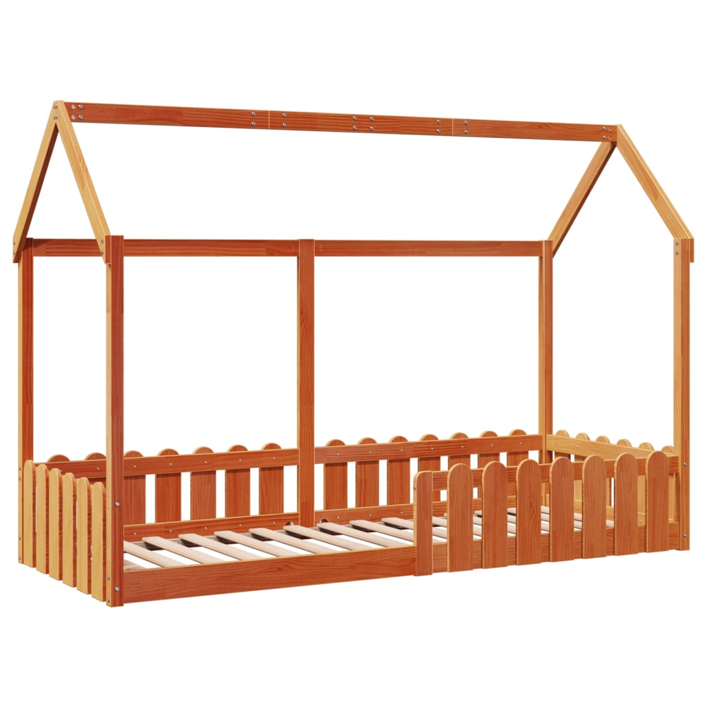 Giroletto Casetta Bambini Marrone Cera 80x200 cm Massello Pino | homemem39
