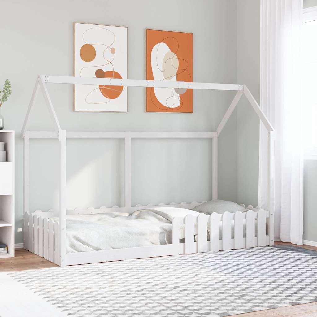 Giroletto Casetta Bambini Bianco 90x190 cm Legno Massello Pino | homemem39