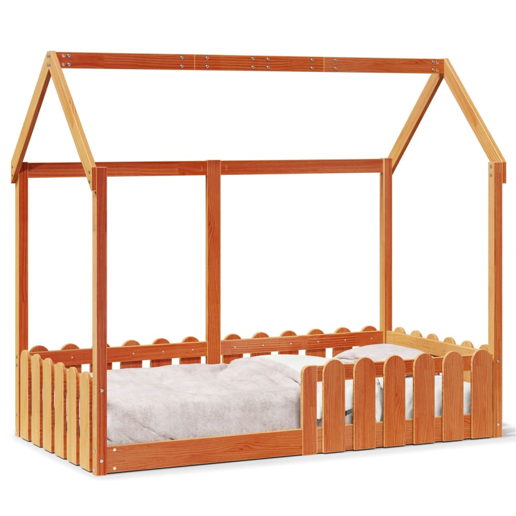 Giroletto Casetta Bambini Marrone Cera 80x160 cm Massello Pino - homemem39