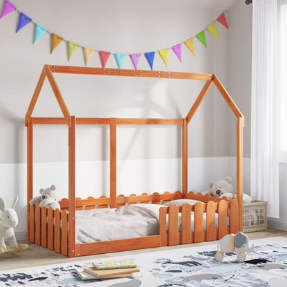 Giroletto Casetta Bambini Marrone Cera 80x160 cm Massello Pino - homemem39
