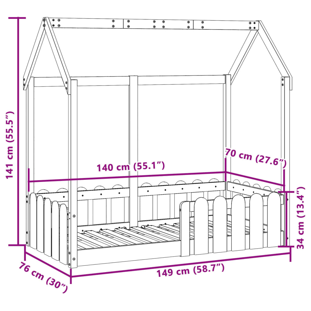 Giroletto Casetta Bambini Bianco 70x140 cm Legno Massello Pino | homemem39