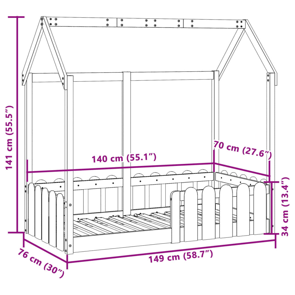 Giroletto Casetta Bambini Marrone Cera 70x140 cm Massello Pino | homemem39