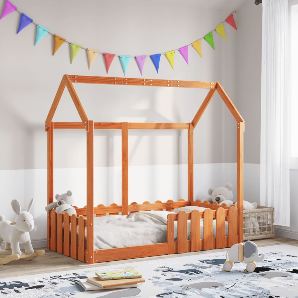 Giroletto Casetta Bambini Marrone Cera 70x140 cm Massello Pino | homemem39