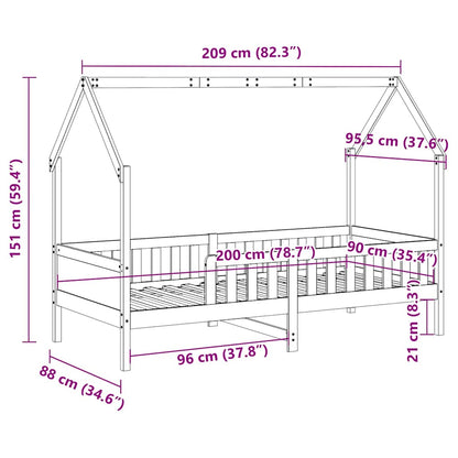 Giroletto Casetta Bambini Bianco 90x200 cm Legno Massello Pino | homemem39